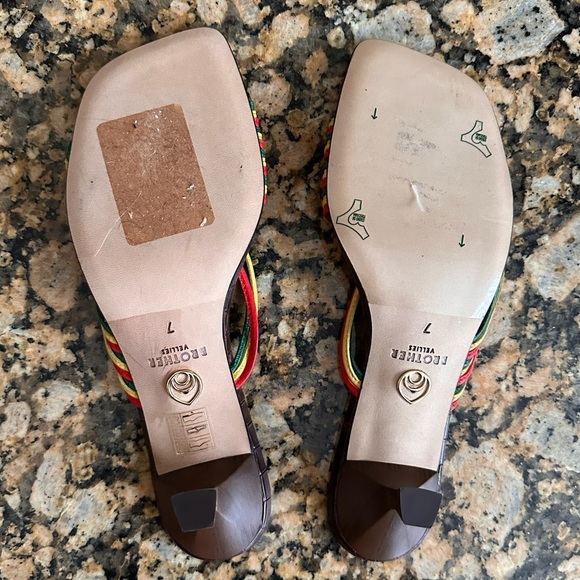 Brother Vellies Leather Slides Yellow * Green * Red Striped - Picture 10 of 10